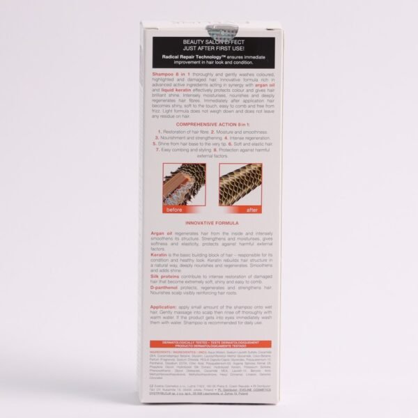 Eveline Argan + Keratin Shampoo 8 in 1 Radical Repair Technology 150ml - Image 8