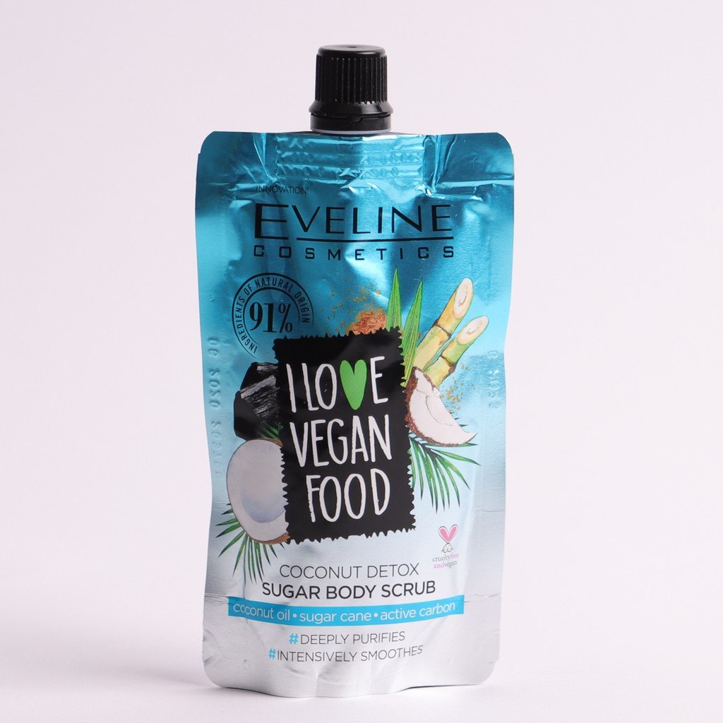 Eveline I Love Vegan Food Sugar Body Scrub Coconut Oil Detox 75ml Expires 08/2023 - Image 2