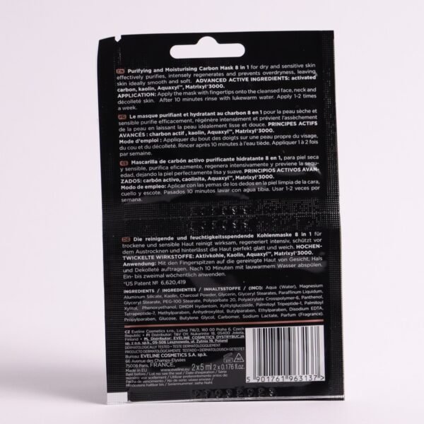 Eveline Hydra Detox Face Mask 8 in 1 Activated Carbon Purifying & Moisturising 2x5ml - Image 2