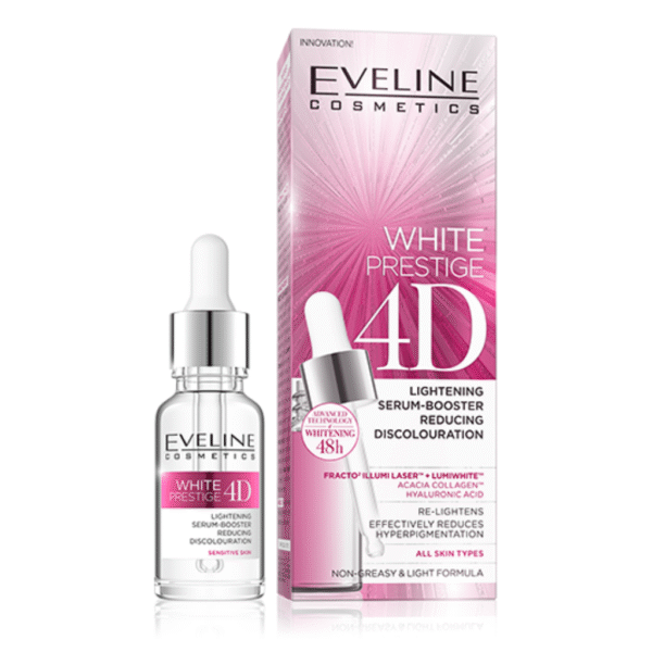 Eveline White Prestige 4D Lightening Serum Booster Reducing Discoloration with Hyaluronic Acid 18ml