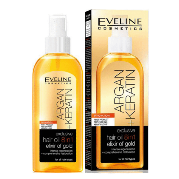 Eveline Argan and Keratin Exclusive Hair Oil 8 in 1 Elixir of Gold Intense Regeneration 150ml