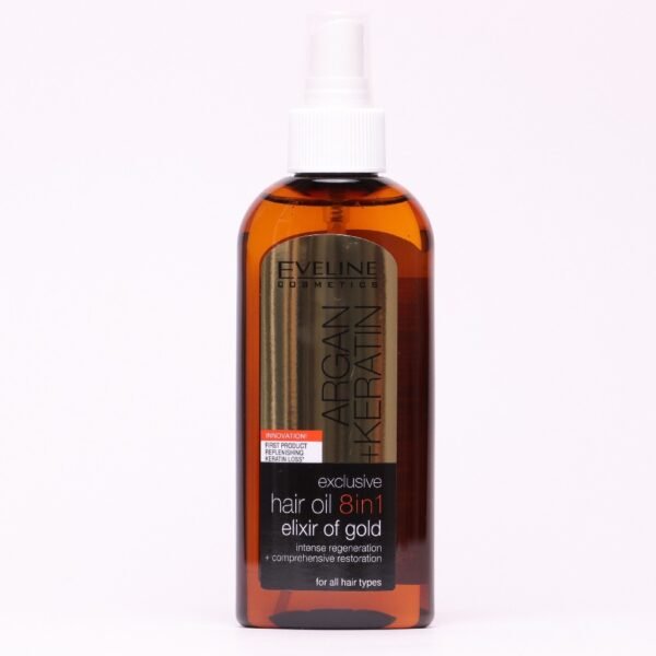 Eveline Argan and Keratin Exclusive Hair Oil 8 in 1 Elixir of Gold Intense Regeneration 150ml - Image 4