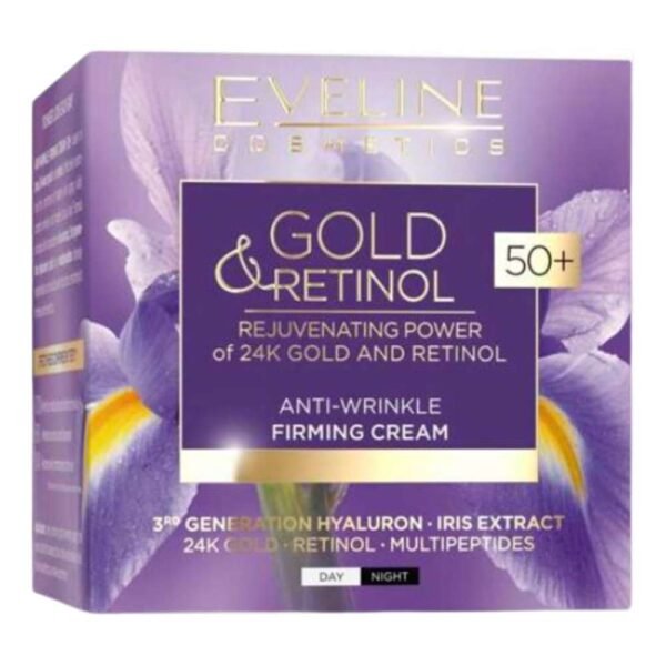Eveline Gold and Retinol Anti Wrinkle Regenerating Face Cream 50+ Day Night 50ml - Image 2