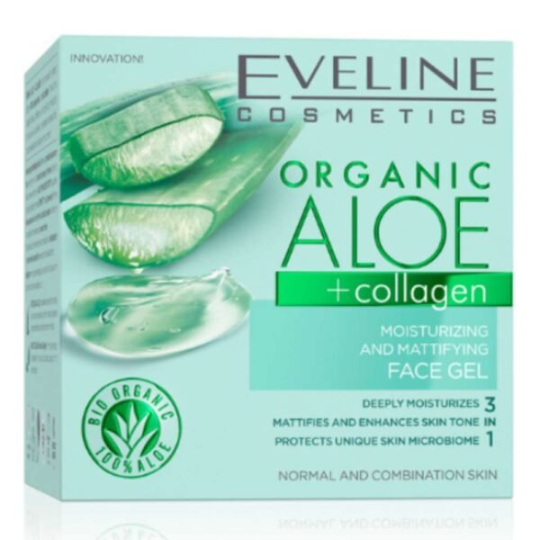 Eveline Organic Aloe and Collagen Moisturising and Mattifying Face Gel 50ml - Image 2
